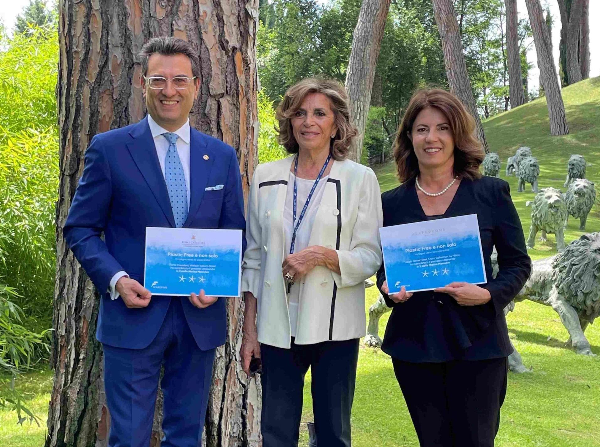 Sostenibilità: premiati con le “tre stelle” Marevivo due fra le più prestigiose strutture alberghiere romane